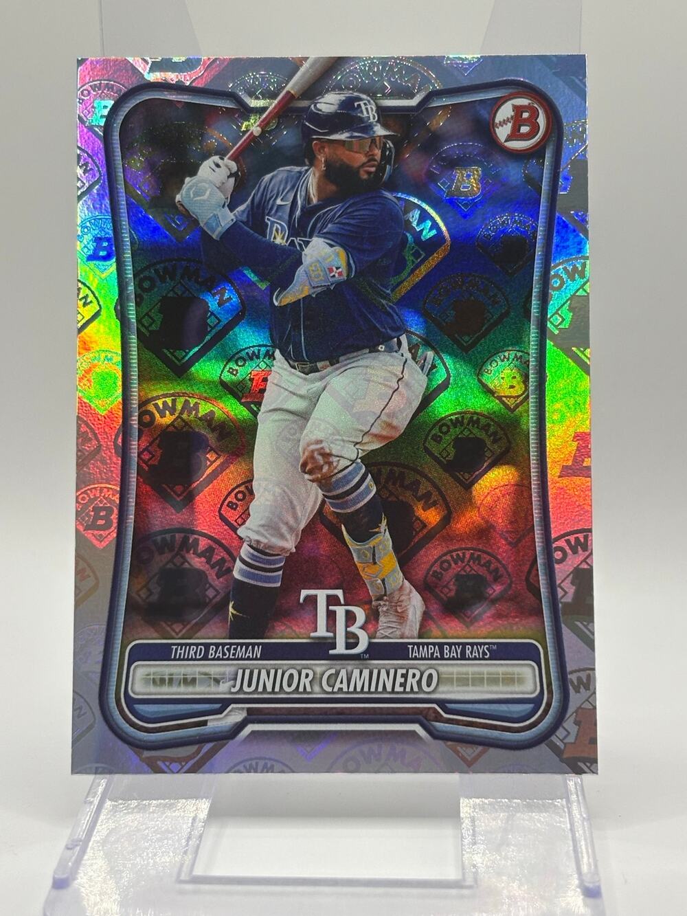 2026 Bowman Junior Caminero Bowman Logo Pattern Refractor SP Tampa Bay Rays